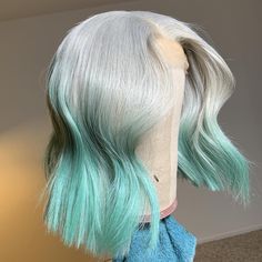 NHA Grey Color Lace Wig With Light Blue Ombre Light Blue Ombre, Colored Weave, Grey White Hair, Hair School, Green Wig, Grey Wig, Human Virgin Hair, Straight Lace Front Wigs, Headband Wigs