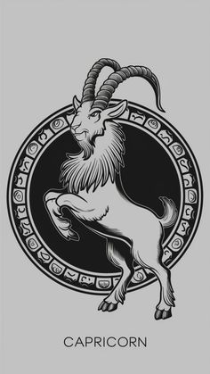 the zodiac sign for capricorn is shown in this black and white drawing,