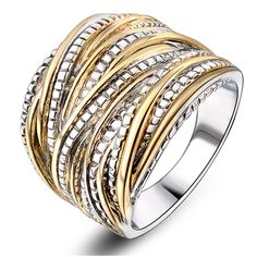 PRICES MAY VARY. Stylish Multi-Layer Interwoven Design: This statement ring features an interwoven design with rich 3D appearance. Its wide shape aligns with fashion trends, perfect as a cocktail ring or thumb ring for bold enthusiasts Eye-Catching Gold and Silver Two-Tone: The material of this fashion ring is copper, with a gold and silver two-tone plating combination to increase visual appeal. The contrast adds luxury, resembling a 14k gold ring without tarnishing Textured and Smooth Surface T Chic Band, Pet Memorial Necklace, Big Ring, Cuff Bracelets Handmade, Big Rock, Urn Jewelry, Womens Rings Fashion, Chunky Ring, Style Hip Hop