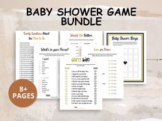 baby shower game bundle with 8 pages