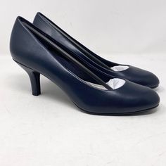 Easy Street Passion Women’s Classic Pumps New Navy Size 9.5. For A Classic And Polished Look, The Passion By Easy Street Will Be A Wardrobe Favorite. The Rounded Toe Is So Versatile For Smart Occasions. The Padded Insole And Super Flexible Outsole Provide All Day/All Night Comfort. Sizing: True To Size. Round Toe Open Vamp Slip-On Lightly Cushioned Footbed Covered Stiletto Heel Approx. 2.5" Heel Imported Manmade Upper Tpr Sole Synthetic Round Toe Court Shoes For Office, Office Heels With Round Toe In Synthetic Material, Formal Heels With Wide Width And Round Toe, Formal Wide Width Heels With Round Toe, Synthetic Court Shoes With Padded Heel And Round Toe, Wide Width Synthetic Heels With Round Toe, Synthetic Court Shoes With Padded Heel, Synthetic Court Shoes With Reinforced Heel And Round Toe, Synthetic Medium Width Court Shoes For Office