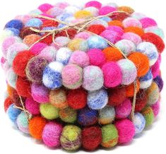 Amazon.com: Global Crafts Hand Crafted Felt Ball Wool Coaster Set from Nepal, 4" Natural Drink Coaster, 4-Pack, Rainbow : Home & Kitchen Wool Coaster, Rainbow Coasters, Wool Coasters, Natural Drinks, Diy Coasters, Wool Balls, Felt Ball, Drink Coasters, Coaster Set