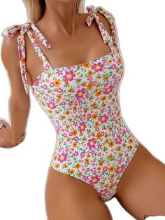 Printed Sleeveless Bodysuit For Vacation, Sleeveless Printed Summer Bodysuit, Printed Bodysuit For Summer Beach Party, Cute Printed Swimwear For Vacation, Trendy One Piece For Spring Vacation, Casual Printed Summer Bodysuit, Cute Printed Swimwear For Beach Season, Printed One-piece Swimsuit For Spring, Spring Floral Print Bodysuit For The Beach