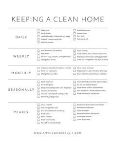 a cleaning checklist with the words keeping a clean home