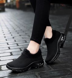 Possible Women's Fur Walking Shoes Sock Sneakers | Ultrasellershoes.com – Ultra Seller Shoes Black Slip-on Walking Shoes, Black Flat Heel Walking Shoes For Sports, Black Breathable Walking Shoes With Round Toe, Black Breathable Synthetic Walking Shoes, Comfortable Black Sneakers For Outdoor, Comfortable Ankle-high Walking Shoes With Cushioned Footbed, Comfortable Black Outdoor Sneakers, Winter Low-top Slip-resistant Sneakers, Black Sneakers With Cushioned Footbed And Flat Heel