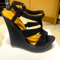 Brand New Black Wedge Heels Wedge Sandals With 4-inch Heel For Night Out, Wedge Heel Sandals For Night Out, Night Out Wedge Sandals With 4-inch Heel, Black Wedge Heels, Goth Shoes, Black Wedge, Shoes Brand, Womens Shoes Wedges, Shoe Brands