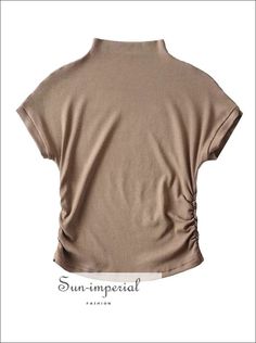 Women’s High Collar Ribbed Ruched Side Short Sleeve Croppd Tee Sun-Imperial United States Beige Ruched Stretch Top, Trendy Solid Color Ruched Tops, Casual Ruched Tops For Fall, Short Fits, China Clothing, Imperial Fashion, China Clothes, Collars For Women, Gray Light