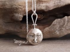 This celestial full moon face pendant necklace is made by using the ancient lost wax technique, one of the oldest techniques of silversmithing and is hand forged. The moon comes with a sterling silver chain of your choice or a wax cord of your choice. The moon and sun pendant is 20gr solid sterling silver made in great detail. A unique, ethereal and beautiful piece of jewelry that is ideal as a gift to yourself or to someone special.  The total length of the chain is 460mm, please contact me if Full Moon Forest, Moon Forest, Forest Jewelry, Face Pendant, Face Necklace, Sun Pendant, Moon Face, Moon And Sun, Celestial Jewelry