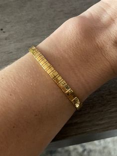 24k Gold Plated Tila Bracelet | Etsy Turkey Gold Stretch Bangle Bracelet With Letter Beads, Gold Stretch Bangle With Letter Beads, Gold Tiles, Gold Tile, Bracelet Gold, Beautiful Bracelet, Delicate Bracelet, Bracelet Making, Gold Bracelet