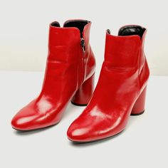 Brshka Red Patent Leather Ankle Booties. Super Cute & Sexy. Very '60s. Go With Everything. Nwt. Red High Ankle Heeled Boots For Winter, Red High Heeled Boots For Winter, Red Heeled Boots For Winter, Red Block Heel Boots For Party, Red Leather Ankle-high Heeled Boots, Red Leather Heeled Boots With Block Heel, Red Leather Block Heel Boots, Red Party Booties For Fall, Trendy Red Heeled Boots With Block Heel