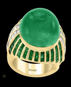 For Sale on 1stDibs - A classic, Cocktail ring Large size Colombian cabochon approximately 30 Carat Emerald and Diamond Ring, Estate with no color enhancement. Picture do not Yellow Gold Cocktail Ring, Emerald And Diamond Ring, Classic Cocktail, Gold Cocktail Ring, Gold Cocktail, Colombian Emeralds, 18k Yellow Gold Ring, No Color, Emerald Diamond