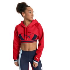 Https://Us.Puma.Com/Us/En/Pd/Varsity-Cropped-Cover-Up-Womens-Hoodie/517069 It's Called The Varsity Cropped Cover Up Hoodie Nwot Msrp $70 Purchased From Puma Website At Full Price. Too Late To Return. Features: * 1. Drycell Moisture-Wicking Technology And An Adjustable Three-Panel Hood 2. Raglan Sleeves 3. Open-Hole Mesh Overlays At Hood And Sleeves 4. Colour Blocked Trim At Cuffs Material: * Cuff: 54% Nylon, 37% Polyester, 9% Elastane Shell Inner Surface: 100% Polyester Tried It On Once, Couldn' Varsity Tees, Womens Hoodie, Red Hoodie, Full Sleeves, Cropped Hoodie, Workout Tee, Full Sleeve, Raglan Sleeve, Moisture Wicking