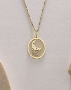 Gold Moon And Star Pendant - Moon And Star Gold Necklace ● Material of pendant: Solid Gold 14k ( REAL GOLD ) ● Metal Stamp: 14k ( REAL GOLD ) ● The pendant is available in 5 sizes: - 12x17 mm / 0,47 x 0,66 inches - 13x18 mm / 0,51 x 0,70 inches  In the photos - 14x19 mm / 0,55 x 0,74 inches  - 16x21 mm / 0,62 x 0,82 inches  - 18x24 mm / 0,70 x 0,94 inches ( In the photos the size is 13x18 mm / 0,51 x 0,70 inches ) ( Jump Ring inner diameter: 4 mm ) ● Material of chain: Solid gold 14k ( REAL GOLD ) It is thin and dainty and it is available in 4 sizes: - 40 cm / 15,75 inches ( Length ) - 45 cm / 17,72 inches ( Length ) In the photos - 50 cm / 19,68 inches ( Length ) - 55 cm / 21,65 inches ( Length ) ● Backside engraving is FREE ( Please use the personalization box for that.) ● If you want la Celestial Yellow Gold Charm Necklaces With Moon Phase, Yellow Gold Moon-shaped Necklaces With Charms, Moon-shaped Yellow Gold Necklaces With Charms, Yellow Gold Moon Necklaces With Charms, Celestial Yellow Gold Charm Necklaces For Gifts, Celestial Necklaces For Anniversary, Celestial Yellow Gold Moon Phase Charm Necklaces, Yellow Gold Moon Necklaces With Star Charm, Gold Moon Charm Necklace In Celestial Style