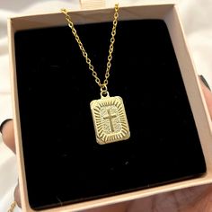 This necklace features a square cross necklace Chain Size - 2mm  Charm: 25 x 17mm This Jewellery comes in a pouch ready for gifting. Upgrade to box here: https://www.etsy.com/uk/listing/1534147075/add-a-gift-box-to-your-order Please contact us if you require any more information. Images in this gallery may appear bigger than they actually are due to different monitor sizes. Please read descriptions properly for sizes and dimensions. We are a dainty silver jewellery shop. Square Cross Necklace, R Square Gold Pendant, Square Necklace, Necklace Cross, Dope Jewelry, Medallion Necklace, Jewellery Shop, Square Pendant, Gold Cross, Gold Pendant Necklace