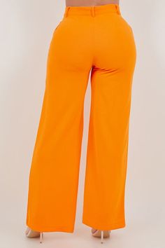 Stand out in style with these vibrant orange pants that are perfect for any occasion. Made from high-quality fabric, these pants offer both comfort and style. Feature 1: High waist design for a flattering fit Feature 2: Front zipper and pockets for added convenience Feature 3: Wide leg for a trendy look Feature 4: Stretchable material for ease of movement Model is wearing a size Large Casual Orange Bottoms, Orange Solid Bottoms For Spring, Orange Solid Color Bottoms For Spring, Orange Full-length Bottoms With Pockets, Orange Full Length Bottoms With Pockets, Orange Bottoms For Summer, Orange Solid Color Bottoms For Summer, High Waist Orange Bottoms, Trendy High Waist Orange Pants