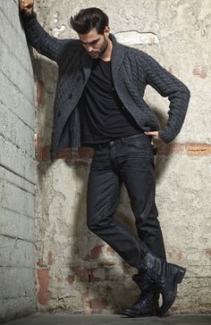 Cardigan, black tee, dark jeans, combat boots Herren Style, Kate Upton, Well Dressed Men, Gentleman Style, Retro Sunglasses, Fashion Mode, Look Casual, Men Looks