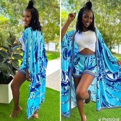 Oversize Kimono & Shorts Elastic Stretch Shorts Versatile Dressy Or Pair With Sneakers Small Fits Up To 4/6 9/10. Because Of Stretch If You Hippy & Large But Go Up To Next Size Med 9/10. 12/14 Large 14/16. 16/18 Blue Bottoms For Beach Cover-up In Beach Season, Blue Summer Bottoms For Beach Cover-up, Blue Summer Beach Cover-up Bottoms, Casual Blue Sets For Spring, Chic Blue Stretch Sets, Light Blue Casual Sets For Vacation, Casual Light Blue Sets For Vacation, Casual Matching Set Bottoms For Vacation, Casual Blue Two-piece Bottoms