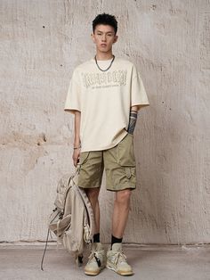 Summer Amekaji Couples Suede T-Shirt Casual Khaki T-shirt With Letter Print, Beige Short Sleeve T-shirt For Streetwear, Urban Crew Neck T-shirt For Summer, Summer Outdoor Cotton T-shirt, Casual T-shirt For Spring Outdoor Activities, Casual T-shirt For Outdoor Spring Events, Casual T-shirt For Outdoor Spring Activities, Short Sleeve Beige T-shirt For Streetwear, Casual Summer T-shirt For Outdoor