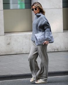 Gitta Banko on Instagram: “#shadesofgrey Ad / Werbung Pants & sweater @boscana_official Bag @stuff_maker_official #gittabankoxstuffmaker Slippers @prada Photo…” Fall Winter Outfits, Grey Jean, Style Me, Winter Outfits, Winter Fashion, Gray Color, Prada