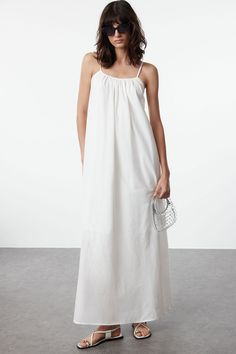 white maxi sundress White Maxi Sundress, Airy Dress, Spring Maxi Dress, White Sundress, Gathered Neckline, Womens Camisoles, Maxi Sundress, Oversized Dress, Lightweight Dress