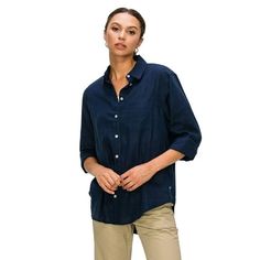 The Cali1850 womens button down linen shirts is made from 55% Linen 45% Viscose fabric. The premium lightweight quality linen fabric feels comfortable on the skin. Made to let you move freely and comfortably, these long-lasting durable relaxed linen shirts will last through multiple washes and wears for many years to come. Size: L.  Color: Blue.  Gender: female.  Age Group: adult. Collared Blouse, Linen Shirts, Navy Linen, Viscose Fabric, Blue Gender, Casual Everyday, Linen Pants, Women's Casual, Linen Shirt