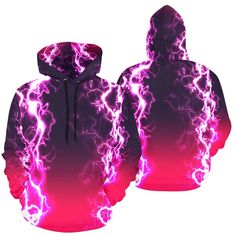 "This Lightweight High Energy Electrified Lightning Hoodie is great If you need something bright and bold to stand out or if you love lightning and storm chasing. With it's energized vibe you're sure to stand out, get noticed and get tons of compliments. Featuring a high quality print on a premium lightweight stretch fabric (this special soft and comfy fabric is what allows us to print the best designs possible) it adds an extra layer on cold nights but light enough to wear all year round. *Our Pink Stretch Sweatshirt For Streetwear, Birthday Plan Ideas, Light Up Hoodie, Lightning Hoodie, Rave Hoodie, Rave Shirts, Storm Chasing, Edm Outfits, Edm Festival