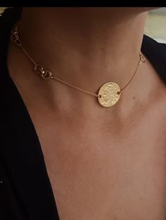 "A beautiful choker necklace designed in a boho chic style perfect for every day and evening. the necklace made from gold 24 K plated brass in very high quality and decorated with an Infiniti pendant in the side and coin in its center. chain size : 11.8\" (30cm) up to 17.7\" (45cm). pendant width: 0.98\" (2.5cm) Pendant height: 0.98\" (2.5cm) ♦ This piece of jewelry is perfect as a gift for yourself, for a friend, Valentine's day or a birthday. If you're interested in sending a gift to a third p Bohemian Festival Choker With Clavicle Chain, Bohemian Clavicle Chain Choker, Elegant Coin Pendant Choker Necklace, Adjustable Dainty Coin Pendant Jewelry, Elegant Festival Choker With Clavicle Chain, Elegant Clavicle Chain Choker For Festivals, Bohemian Choker Chain Necklace As Gift, Bohemian Choker Chain Necklace For Gifts, Bohemian Clavicle Chain Choker Necklace