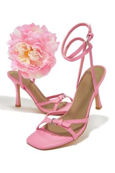 Miss Lola | Fiore Pink Flower Accent Heels – MISS LOLA Pink Feminine Ankle Strap Heels, Pink Ankle Strap Feminine Heels, Feminine Pink Ankle Strap Heels, Chic Pink Heels With Ankle Strap, Chic Pink Ankle Strap Heels, Pink Feminine Heels With Heel Strap, Pink Ankle Strap Heels With Buckle, Pink Ankle Strap Heels With Buckle Closure, Feminine Pink Heels With Heel Strap