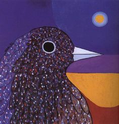 a painting of a bird on a purple background