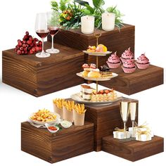 PRICES MAY VARY. What You Will Get ------ You will get 6 different sizes of wood risers display stands. Their sizes are 11 x 11 x 6 inches, 10 x 10 x 4 inches, 9 x 9 x 2 inches, 8 x 8 x 6 inches, 7 x 7 x 4 inches, 6 x 6 x 2 inches. With these 6 different sizes to choose from, this is more than enough to meet your family event or large party display needs. Wide Application ------ These dessert table display risers are perfect for product photo shoots, baby shower, retail displays, trade shows, weddings, birthday parties, cocktail parties and other events. With these wooden display stands, them will surely add a lot of fun and create unforgettable memories for your organized buffet or party. Rustic and Excellent ------ The hollow bottom design can also be well used for storage. When you don' Grazing Table Rustic Wedding, Italian Buffet Decor, Rustic Cupcake Stands For Weddings, Bag Chips Display For Party, Raffle Table Display Ideas, Charcuterie Wedding Display, Nacho Table Display, Wooden Risers Display, Bbq Buffet Table Ideas