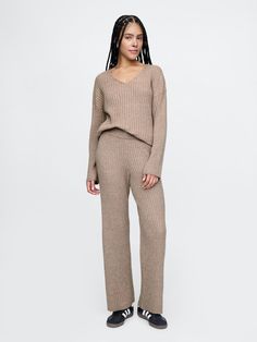 Supersoft cotton-blend, wide rib sweater pants.  Elasticized waist.  Fit: Relaxed.  An easy silhouette throughout.  Models wearing Gap Mink Colour, Rib Sweater, Plush Yarn, Sweater Pants, Pant Set, Ribbed Sweater, Toddler Gifts, Knit Sweater, Pants Set