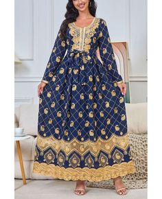 Get 10% off now! Buy navy blue with gold embroidery muslim fashion dress for party at cheap price online. Free stable shipping and pro custom service since 2009. Gold Embroidered Dress For Eid, Traditional Gold Maxi Dress For Eid, Gold Maxi Length Dress For Eid, Gold Long Sleeve Anarkali Dress, Gold Dresses With Resham Embroidery For Eid, Blue Embroidered Maxi Dress For Parties, Gold Floor-length Maxi Dress For Eid, Eid Maxi Dress With Gold Embroidery, Gold Long Sleeve Kaftan For Eid