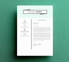 a professional resume template with an elegant pattern on the cover letter and green wallpaper