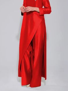 An exclusive offer for you——Affordable prices at Stylewe store, SPU: 11IDEC6AEB9, Color: Red, Waistlines:High Waist, Edition type:Regular Fit. Stitching Styles, Pant Trouser, Grey Hair Transformation, Dresses Winter, Cocktail Outfit, Long Kimono, Red Pants, Type Of Pants, Bride Dresses