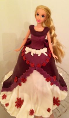 a barbie doll is sitting on top of a cake