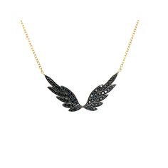 14K Yellow Gold Black Diamond Diamond Angel, Wings Black, Gold Wing, Angel Wing Necklace, Heart With Wings, Wing Necklace, Diamond Gold, Angel Wings, Black Diamond