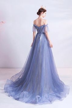 Off the Shoulder Lace Long Formal Dress Blue A-Line Evening Party Dress Periwinkle Dresses, Formal Dress Blue, Pantone Colours, A Line Prom Dress, Fancy Gowns, Marine Uniform, Prom Dress Ideas, Blue Dress Formal, Prom Dress Evening