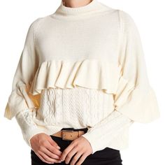 Trendy & Chic Project // Naadam 'Volta' Cream Ruffle & Cable Knit Sweater. Turtleneck. Ribbed Trim. New Without Tags / Nwot. Size: Women's Medium (M) Measurements Laying Flat - Underarm To Underarm: 22” Shoulder To Hem: 22 1/2” Shoulder To Cuff: Approx 21 1/2” Material: 60% Cotton & 40% Acrylic New To Poshmark? Use The Invite Code Azthreadz To Save $10 On Your First Order When You Create A New Account. Tags: Turtleneck Cozy Comfy Cotton Blend Preppy Prep Cableknit Ruffled Fall Winter Spring Ligh Womans Office, Ruffle Sweater, Comfy Sweater, Ivory Sweater, Knitwear Fashion, Trendy Chic, Comfy Sweaters, Neck Ruffle, Cable Knit Sweater