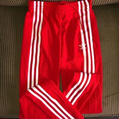 Adidas Originals Track Pants. Brand New, Never Worn. Tighter Fit In The Legs. Price Is Firm! Matching Jacket Is Also On My Shop! Adidas Flared Pants, Red Adidas Pants Outfit, Adidas Red Track Jacket For Streetwear, Red Adidas Pants, Red Track Pants, Sporty Red Streetwear Pants, Adidas Track Pants, Adidas Track, Personal Style Inspiration