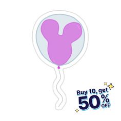 a pink balloon with the shape of a heart on it is being advertised for $ 50 off