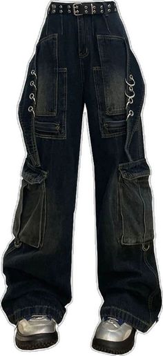 Y2k Cotton Bottoms For Concert, Casual Wide Leg Bottoms For Concert, Baggy Cotton Jeans For Concert, Grunge High Waist Jeans For Streetwear, High Waist Grunge Jeans For Streetwear, Y2k Distressed Streetwear Bottoms, Y2k High Waist Bottoms For Concert, Casual Denim Pants For Concert, Y2k Distressed Bottoms For Streetwear