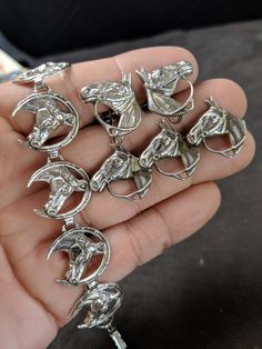 "Vintage Beau Sterling Horses Brooch Bracelet Screw Back Earrings Set. Earrings are 13/16\", bracelet 7\" brooch 2.25\". All from same estate." Gold Cup, Silver Elephants, Set Earrings, Screw Back Earrings, May 11, Antique Items, Antique Copper, Austin Tx, Earrings Set