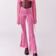 Urban Outfitters Uo Apolonia Velvet Flare Pant Color: Pink 1970s Vintage Bell Bottom Pant Vibes. Retro Flare Pants In Printed Velvet. Ruching At The Front With A Subtle V-Shaped Waistband. Elastic Waist. Slim Leg That Widens Below The Knee With A Bold Flare At The Ankle. Pull On Style. No Pockets. Unlined. 96% Polyester, 4% Spandex. Machine Wash Cold. Tumble Dry Low. Condition: Never Worn. New With Tag. Smoke Free. Size: Medium Waist Measures 14 Rise, Measures 8 1/2. Inseam Measures 35 Velvet Flare Pants, Printed Velvet, Velvet Flares, Flare Pant, Urban Outfitters Pants, Vintage Bell, Bell Bottom Pants, Bell Bottom, Slim Leg