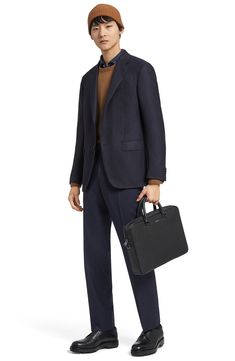 Combining elegant form and utilitarian functionality, this blazer is impeccably tailored of the brand's superfine Trofeo wool enriched with lustrous silk. Front button closure Notched lapels Four-button cuffs Chest welt pocket; front flap pockets; seven interior pockets Side vents Lined 91% wool, 7% silk, 1% elastane Dry clean Made in Italy Men's Designer Clothing Luxury Sport Coat For Business Casual With Pockets, Luxury Sport Coat With Patch Pockets For Formal Occasions, Luxury Sport Coat With Patch Pockets For Formal Events, Luxury Semi-formal Blazer With Patch Pockets, Luxury Suits With Patch Pockets And Long Sleeves, Elegant Business Casual Suits With Patch Pockets, Luxury Business Casual Blazer With Pockets, Business Wool Sport Coat With Patch Pockets, Business Wool Blazer With Patch Pockets