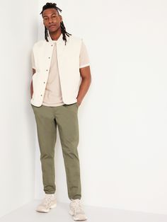 elasticized waistband adjustable drawstring faux fly diagonal hip pockets welt back pockets elasticized cuffs easy pull-on style sits at waist straight hip and thigh tapered leg hits at ankle 29" regular inseam 31" tall inseam model is approx.  6'1" and wears size mmachine wash according to the care instruction label Casual Spring Chinos With Cargo Pockets, Elevated Casual Sweatpants With Side Pockets For Spring, Spring Sweatpants With Side Pockets For Elevated Casual Wear, Casual Straight Leg Chinos With Cargo Pockets, Casual Cargo Pocket Chinos For Everyday, Casual Cargo Pants With Side Pockets And Straight Hem, Casual Chinos With Cargo Pockets, Casual Chinos With Cargo Pockets For Everyday, Everyday Spring Straight Leg Joggers