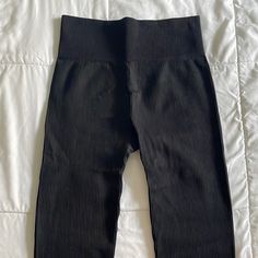 Amazon Brand Qqq Ribbed Leggings. Brand New, Never Worn! Originally Came In A Set Of 3 (Shorts + Sports Bra), But These Ended Up Being A Little Too Small And Short For Me At The Ankles. I’m 5’10” And These Stop Around 3 1/2 Inches Above My Ankle Bone. Otherwise The Material Would Have Been Super Comfy Had They Fit! Casual Black Seamless Leggings, Black High Stretch Pants With Built-in Shorts, High Waist Elastic Black Shorts, Black High Waist Elastic Shorts, Black Stretch Shorts For Loungewear, Black Elastic Seamless Bottoms, High Stretch Black Leggings With Built-in Shorts, Trendy High Stretch Black Shorts, Black Stretch Pants, Short Length