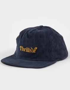 Thrills Workwear 5 Panel Corduroy Snapback Hat. Allover Corduroy 5 Panel Construction. Embroidery On Front. Flat Brim. Adjustable Snapback Closure. Woven Label At Closure. 100% Cotton. Machine Wash. Imported. Vintage Corduroy Cap, Flat Brim Hat Outfit, Brim Hat Outfit, Corduroy Hats, Corduroy Hat, Flat Bill Hats, Flat Brim Hat, 5 Panel Hat, Panel Hat