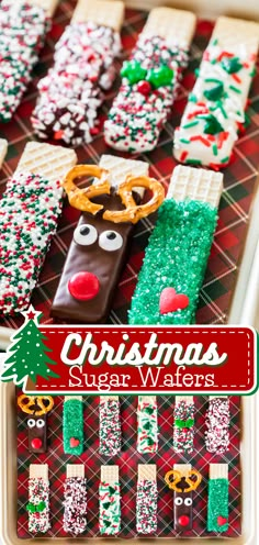 Chocolate covered sugar wafer cookies decorated into holiday ideas, including the Grinch and reindeer cookies. Sugar Wafers, Peppermint Bark Cookies, Cookies Peppermint, Christmas Desserts Kids, Christmas Cookies Kids, Grinch Cookies, Christmas Cookie Party, Xmas Desserts, Reindeer Cookies