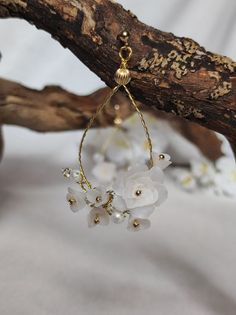 Delicate White Teardrop Flower Earrings, Gold Flower-shaped Hoop Earrings For Wedding, White 14k Gold Filled Bridal Earrings As Gift, 14k Gold Filled White Bridal Earrings As Gift, Handmade Flower Bridal Earrings Gift, Gold Flower-shaped Cluster Earrings For Wedding, Elegant Adjustable Flower Earrings, Delicate Drop Flower Earrings For Bridesmaid Gift, Delicate Handmade Flower Earrings