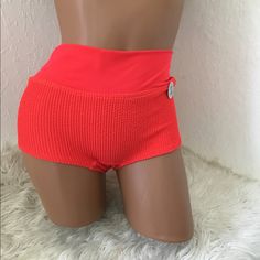 Size Small Pink 4 Red Stretch Athletic Shorts For Beach, High Waist Red Sports Shorts, Trendy Fitted Orange Shorts, Red Sporty Swimwear For Spring, Trendy Stretch Red Bottoms, Stretch High-waisted Shorts For Beachwear, Fitted Short Orange Bottoms, Fitted Short Length Orange Bottoms, Red Swimwear With Built-in Shorts